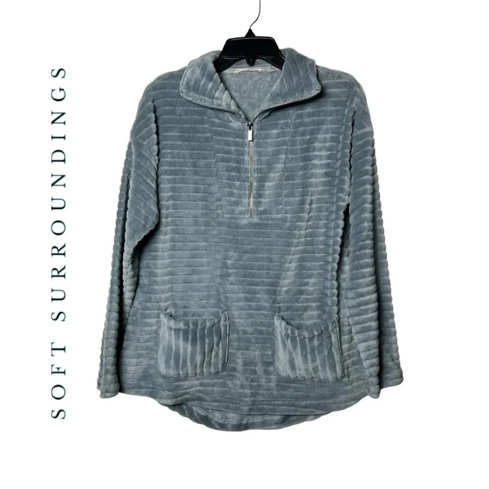 1703. SOFT SURROUNDINGS LONG SLEEVE HALF ZIPPER PULL OVER PLUSH MATERIAL SIZE SM